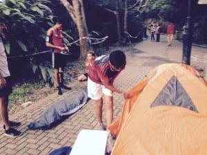 Pitching the tent at The Peak