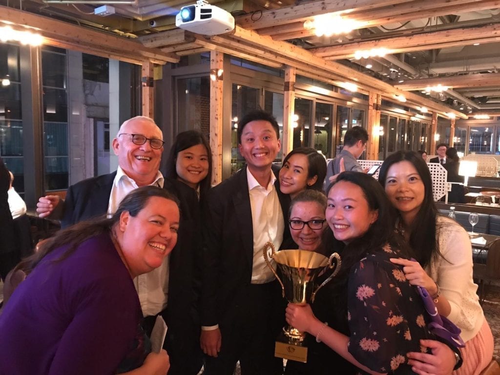 (L to R) Quizmaster Laura Dodwell-Groves, Anthony Hill, Shirley Gu, Tim Au, Veronica Chan, Elizabeth Seymour-Jones, Natalie Lam and friend of the firm Galaxy Chan